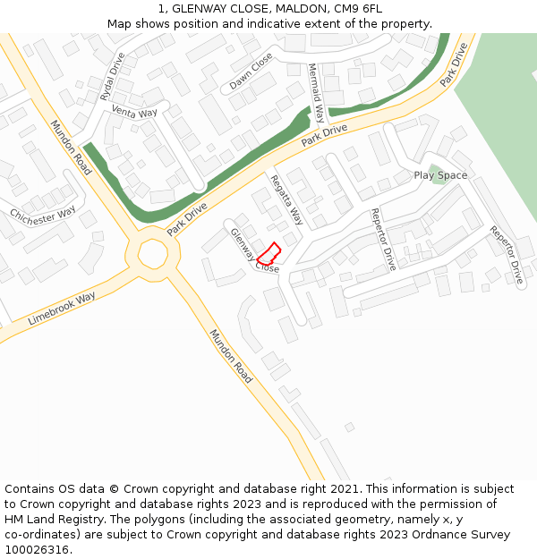 1, GLENWAY CLOSE, MALDON, CM9 6FL: Location map and indicative extent of plot