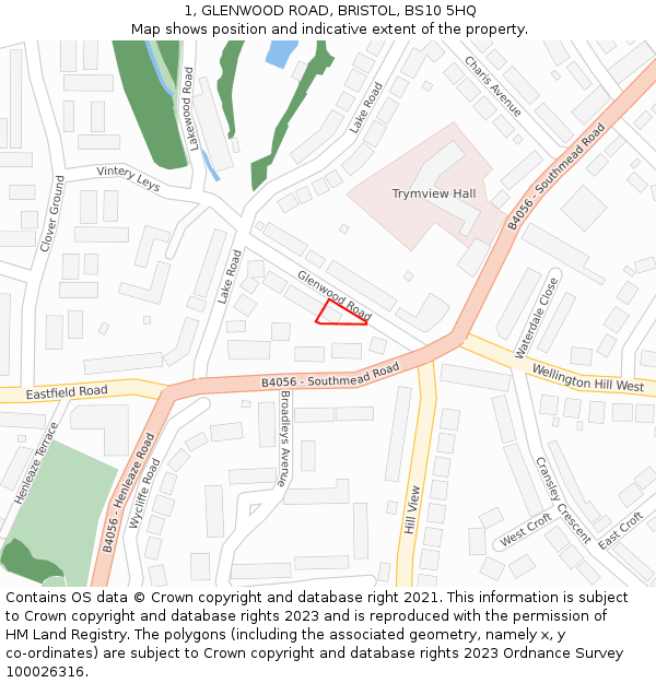 1, GLENWOOD ROAD, BRISTOL, BS10 5HQ: Location map and indicative extent of plot