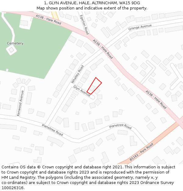 1, GLYN AVENUE, HALE, ALTRINCHAM, WA15 9DG: Location map and indicative extent of plot