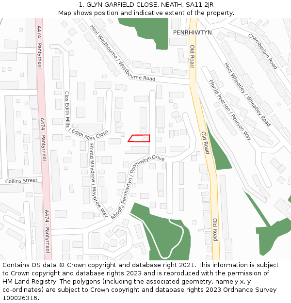 1, GLYN GARFIELD CLOSE, NEATH, SA11 2JR: Location map and indicative extent of plot
