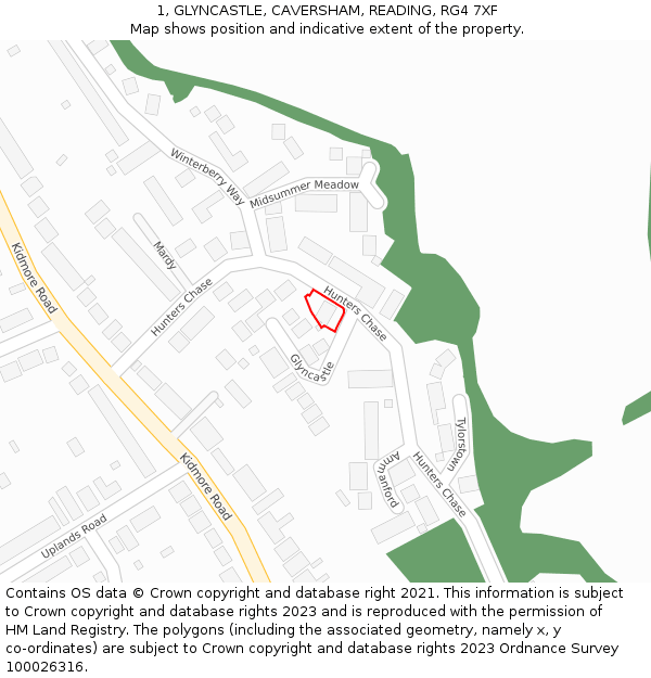1, GLYNCASTLE, CAVERSHAM, READING, RG4 7XF: Location map and indicative extent of plot