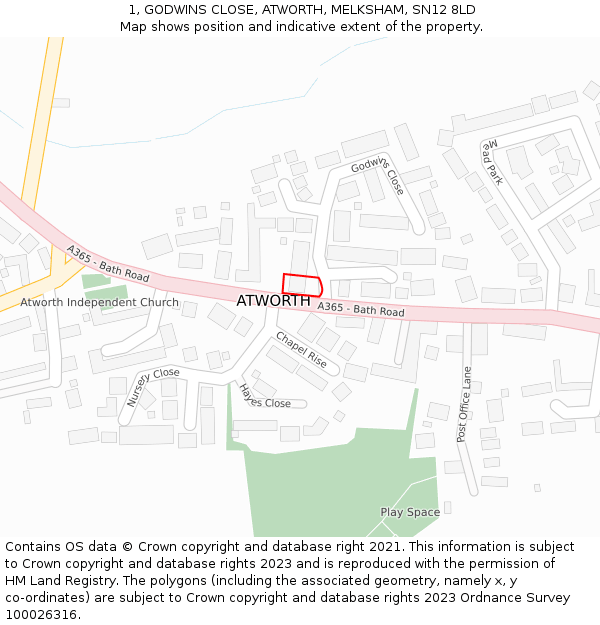 1, GODWINS CLOSE, ATWORTH, MELKSHAM, SN12 8LD: Location map and indicative extent of plot