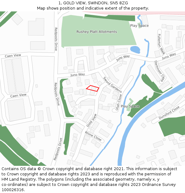 1, GOLD VIEW, SWINDON, SN5 8ZG: Location map and indicative extent of plot