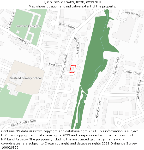 1, GOLDEN GROVES, RYDE, PO33 3UR: Location map and indicative extent of plot