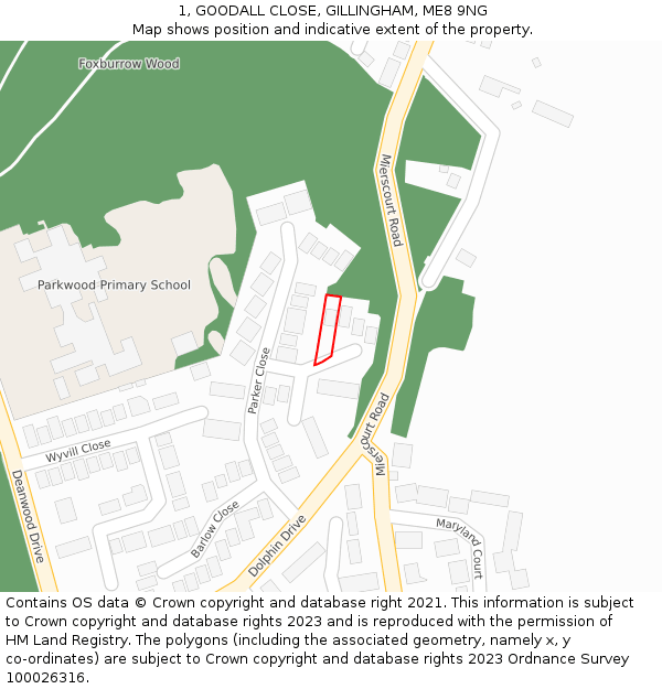 1, GOODALL CLOSE, GILLINGHAM, ME8 9NG: Location map and indicative extent of plot