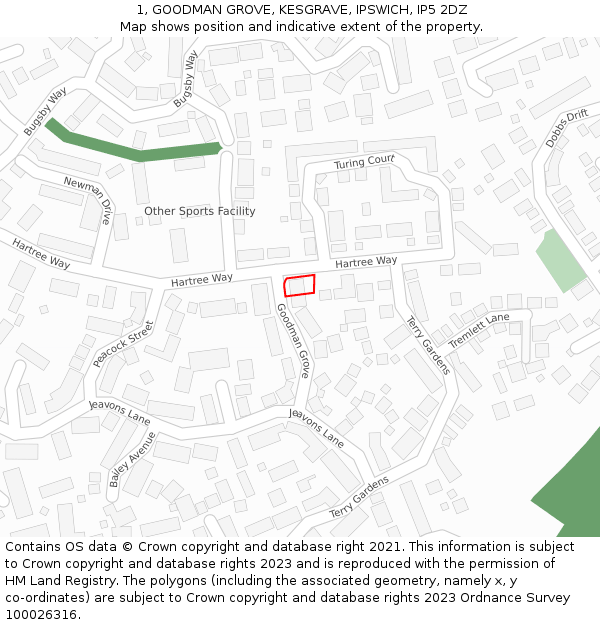 1, GOODMAN GROVE, KESGRAVE, IPSWICH, IP5 2DZ: Location map and indicative extent of plot