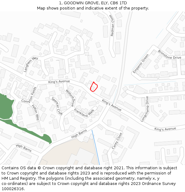 1, GOODWIN GROVE, ELY, CB6 1TD: Location map and indicative extent of plot