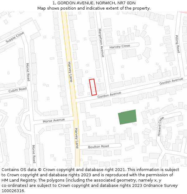 1, GORDON AVENUE, NORWICH, NR7 0DN: Location map and indicative extent of plot