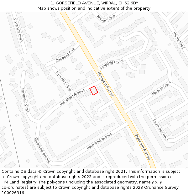 1, GORSEFIELD AVENUE, WIRRAL, CH62 6BY: Location map and indicative extent of plot