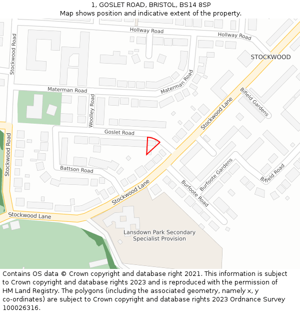 1, GOSLET ROAD, BRISTOL, BS14 8SP: Location map and indicative extent of plot
