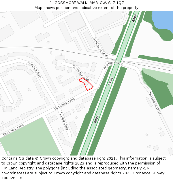1, GOSSMORE WALK, MARLOW, SL7 1QZ: Location map and indicative extent of plot