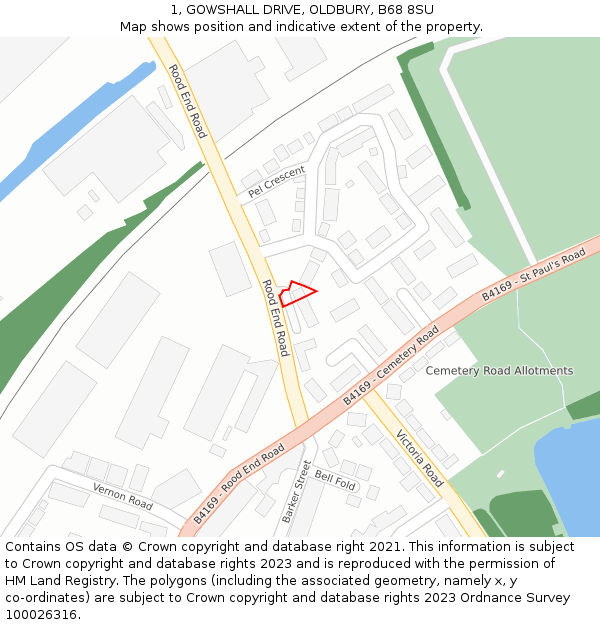 1, GOWSHALL DRIVE, OLDBURY, B68 8SU: Location map and indicative extent of plot
