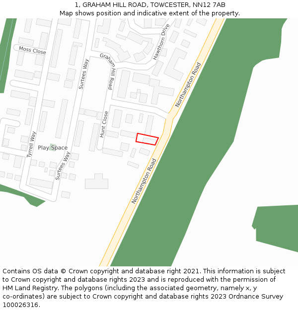 1, GRAHAM HILL ROAD, TOWCESTER, NN12 7AB: Location map and indicative extent of plot