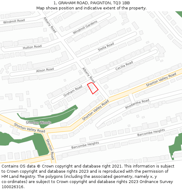 1, GRAHAM ROAD, PAIGNTON, TQ3 1BB: Location map and indicative extent of plot