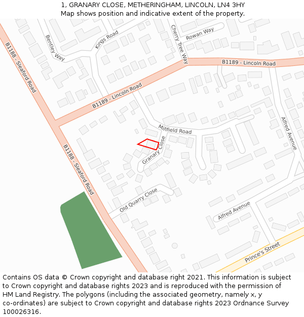 1, GRANARY CLOSE, METHERINGHAM, LINCOLN, LN4 3HY: Location map and indicative extent of plot