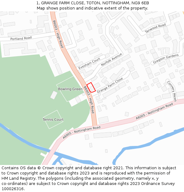 1, GRANGE FARM CLOSE, TOTON, NOTTINGHAM, NG9 6EB: Location map and indicative extent of plot