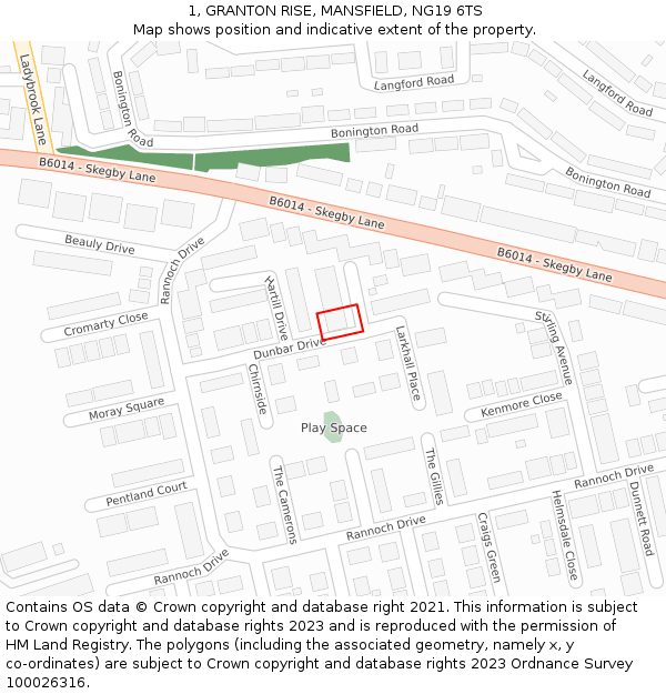 1, GRANTON RISE, MANSFIELD, NG19 6TS: Location map and indicative extent of plot
