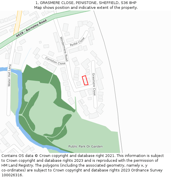 1, GRASMERE CLOSE, PENISTONE, SHEFFIELD, S36 8HP: Location map and indicative extent of plot