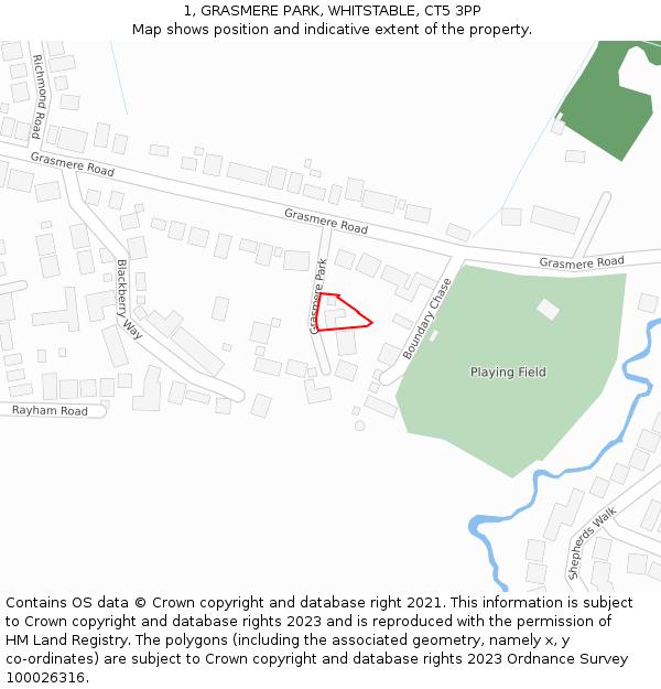 1, GRASMERE PARK, WHITSTABLE, CT5 3PP: Location map and indicative extent of plot