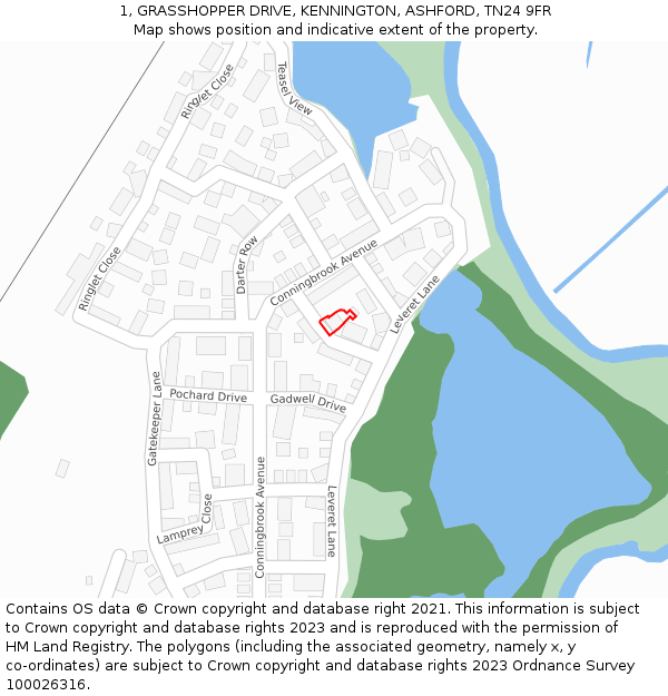 1, GRASSHOPPER DRIVE, KENNINGTON, ASHFORD, TN24 9FR: Location map and indicative extent of plot