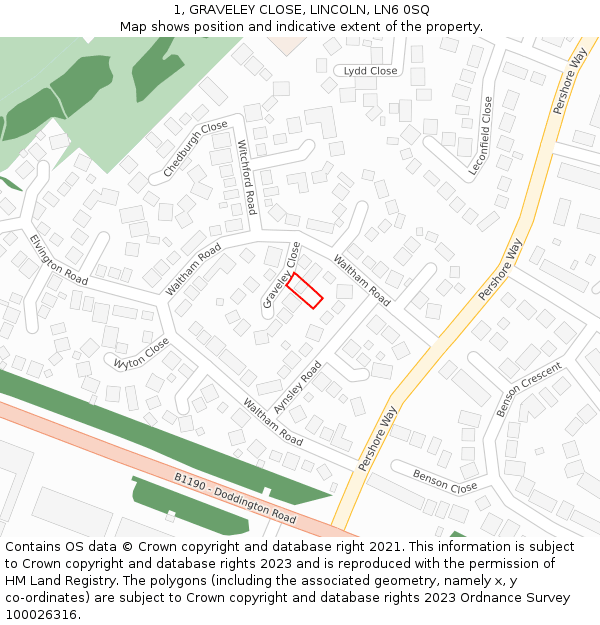 1, GRAVELEY CLOSE, LINCOLN, LN6 0SQ: Location map and indicative extent of plot