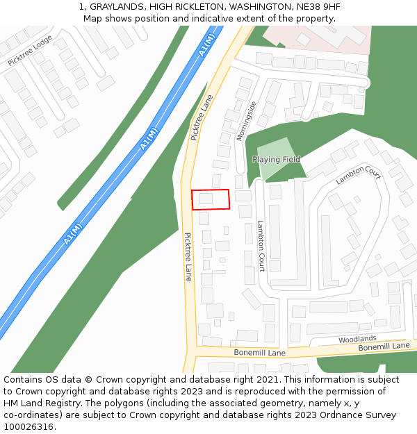 1, GRAYLANDS, HIGH RICKLETON, WASHINGTON, NE38 9HF: Location map and indicative extent of plot