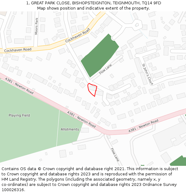 1, GREAT PARK CLOSE, BISHOPSTEIGNTON, TEIGNMOUTH, TQ14 9FD: Location map and indicative extent of plot