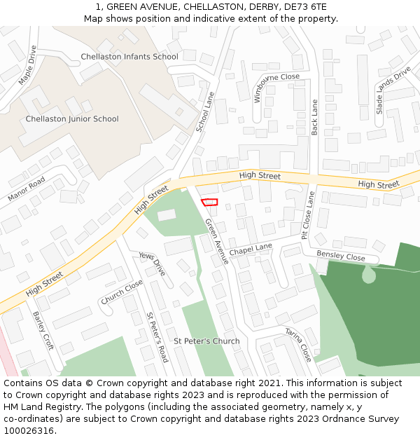 1, GREEN AVENUE, CHELLASTON, DERBY, DE73 6TE: Location map and indicative extent of plot