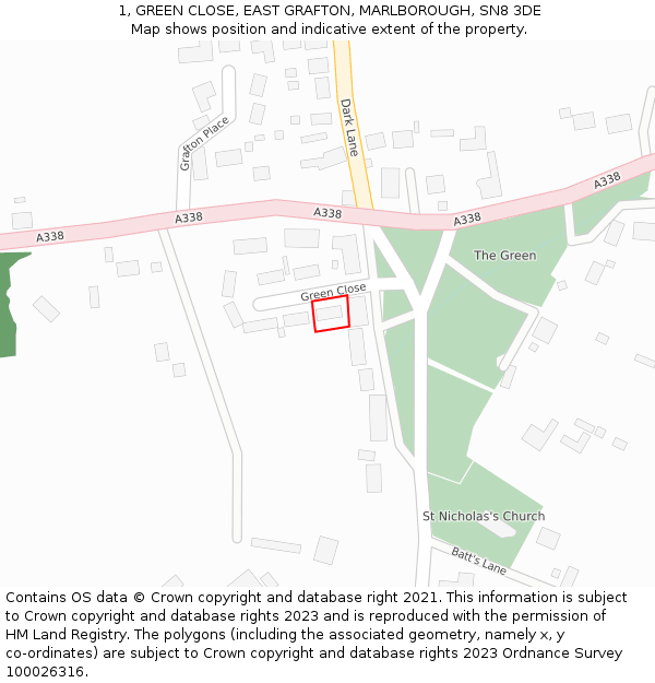 1, GREEN CLOSE, EAST GRAFTON, MARLBOROUGH, SN8 3DE: Location map and indicative extent of plot