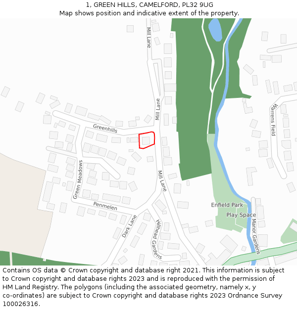 1, GREEN HILLS, CAMELFORD, PL32 9UG: Location map and indicative extent of plot