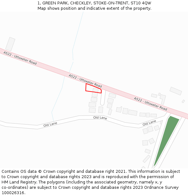 1, GREEN PARK, CHECKLEY, STOKE-ON-TRENT, ST10 4QW: Location map and indicative extent of plot