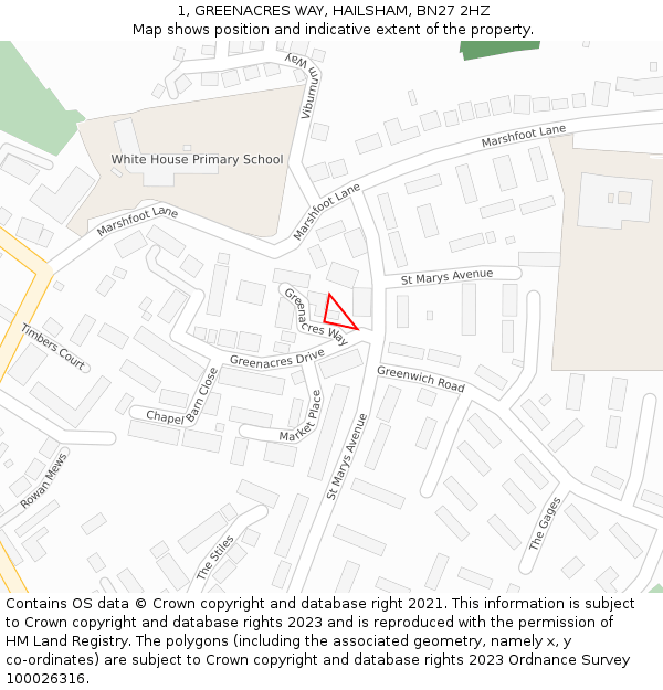 1, GREENACRES WAY, HAILSHAM, BN27 2HZ: Location map and indicative extent of plot
