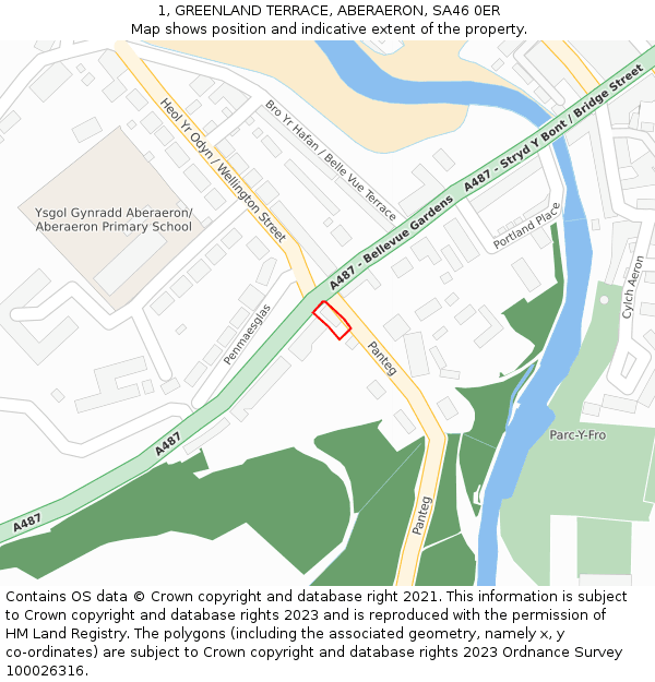 1, GREENLAND TERRACE, ABERAERON, SA46 0ER: Location map and indicative extent of plot