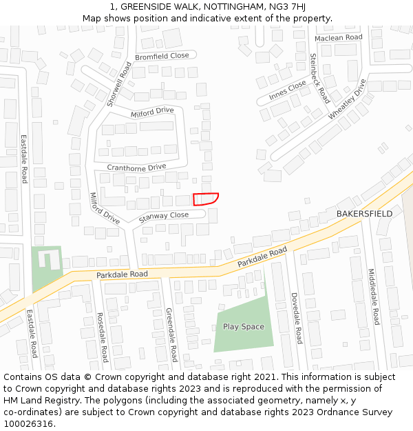 1, GREENSIDE WALK, NOTTINGHAM, NG3 7HJ: Location map and indicative extent of plot