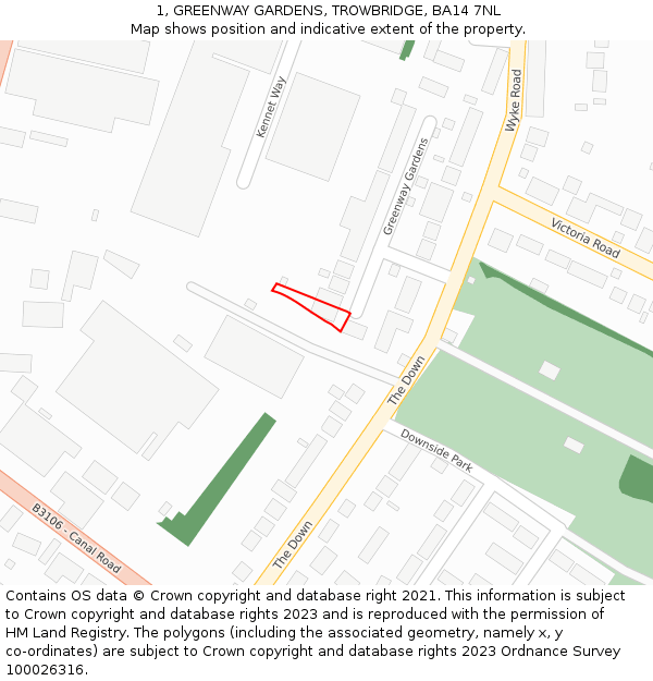 1, GREENWAY GARDENS, TROWBRIDGE, BA14 7NL: Location map and indicative extent of plot