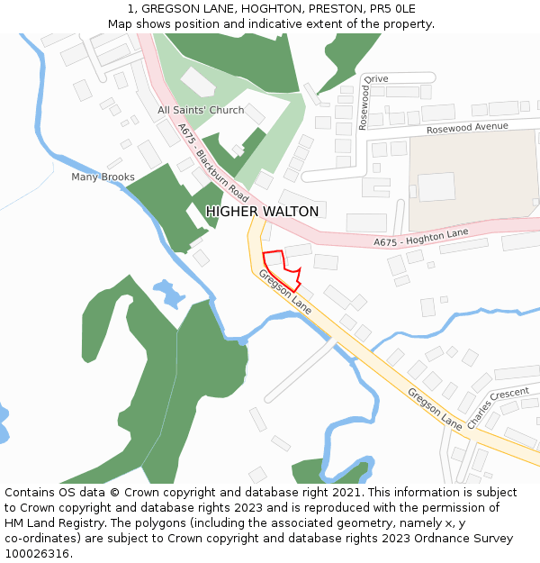 1, GREGSON LANE, HOGHTON, PRESTON, PR5 0LE: Location map and indicative extent of plot