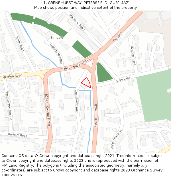 1, GRENEHURST WAY, PETERSFIELD, GU31 4AZ: Location map and indicative extent of plot