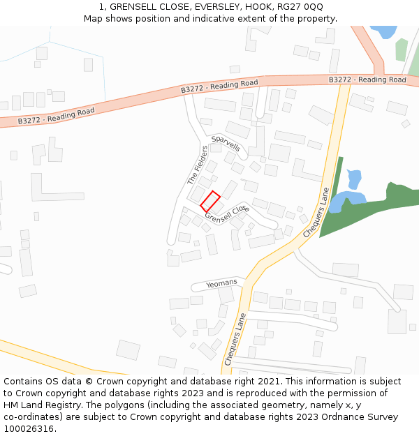 1, GRENSELL CLOSE, EVERSLEY, HOOK, RG27 0QQ: Location map and indicative extent of plot