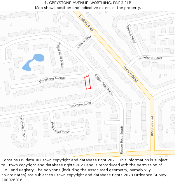 1, GREYSTONE AVENUE, WORTHING, BN13 1LR: Location map and indicative extent of plot