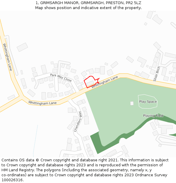 1, GRIMSARGH MANOR, GRIMSARGH, PRESTON, PR2 5LZ: Location map and indicative extent of plot
