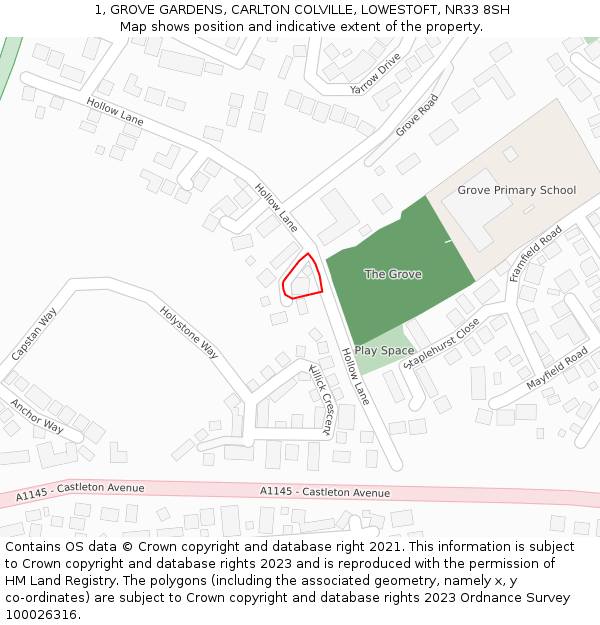 1, GROVE GARDENS, CARLTON COLVILLE, LOWESTOFT, NR33 8SH: Location map and indicative extent of plot