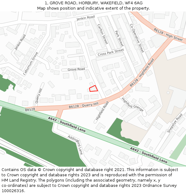 1, GROVE ROAD, HORBURY, WAKEFIELD, WF4 6AG: Location map and indicative extent of plot