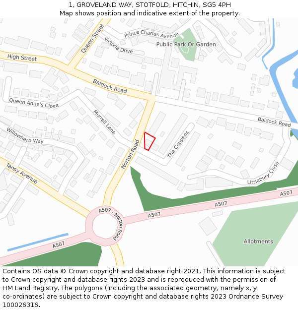 1, GROVELAND WAY, STOTFOLD, HITCHIN, SG5 4PH: Location map and indicative extent of plot