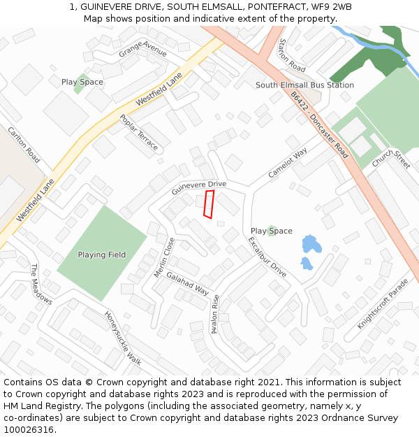 1, GUINEVERE DRIVE, SOUTH ELMSALL, PONTEFRACT, WF9 2WB: Location map and indicative extent of plot