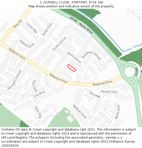 1, GUNNELL CLOSE, STAFFORD, ST16 1AE: Location map and indicative extent of plot