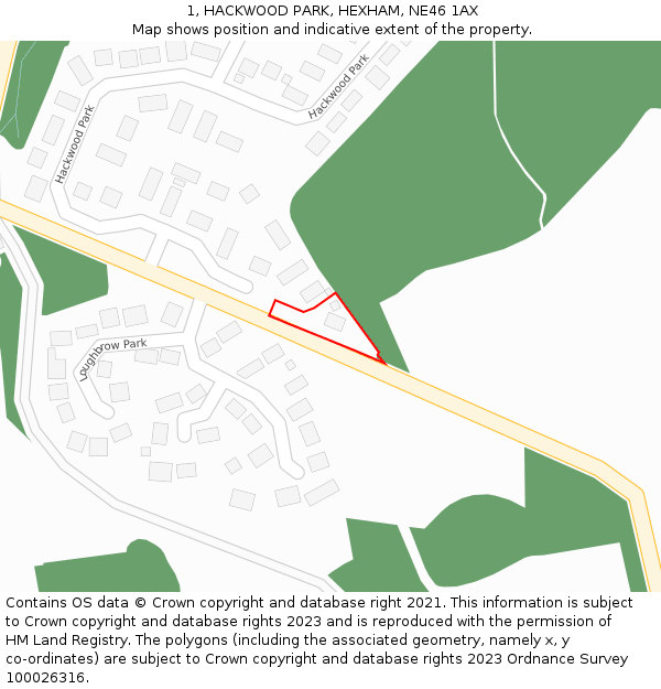 1, HACKWOOD PARK, HEXHAM, NE46 1AX: Location map and indicative extent of plot