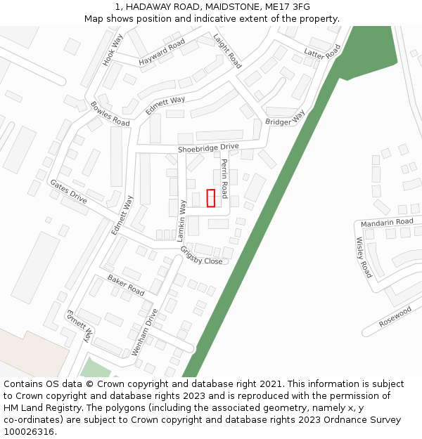 1, HADAWAY ROAD, MAIDSTONE, ME17 3FG: Location map and indicative extent of plot
