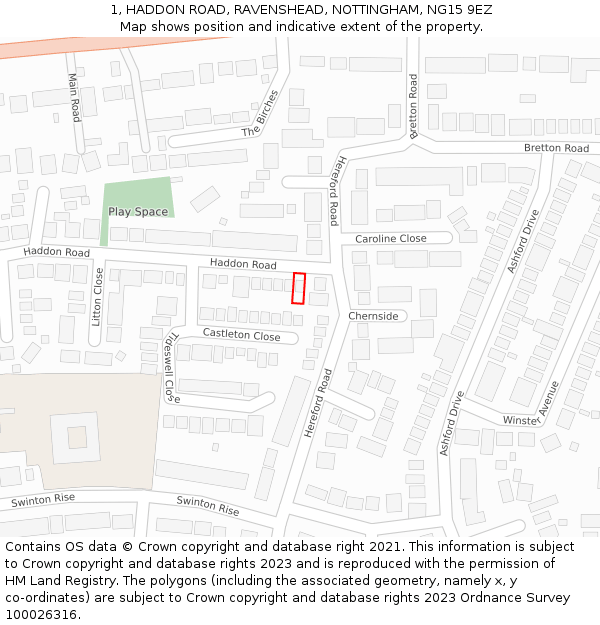 1, HADDON ROAD, RAVENSHEAD, NOTTINGHAM, NG15 9EZ: Location map and indicative extent of plot