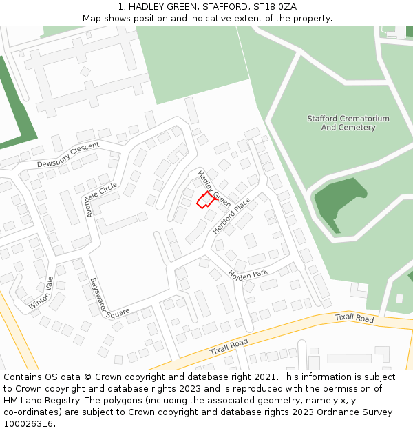 1, HADLEY GREEN, STAFFORD, ST18 0ZA: Location map and indicative extent of plot