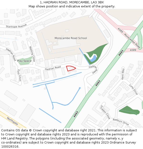 1, HADRIAN ROAD, MORECAMBE, LA3 3BX: Location map and indicative extent of plot